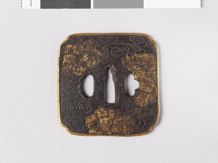 Lenticular tsuba with peony flowersfront