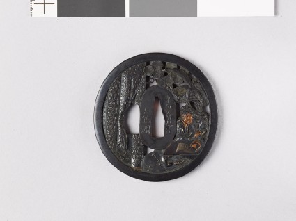 Tsuba depicting the Chinese general Kuan Yü with his dragon spearfront