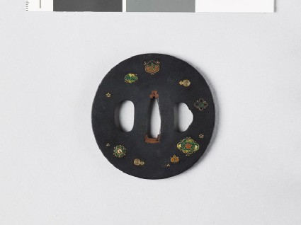 Tsuba with clouds, plum blossoms, and aoi, or hollyhock leavesfront