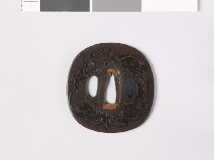 Tsuba with horses and a willow treefront