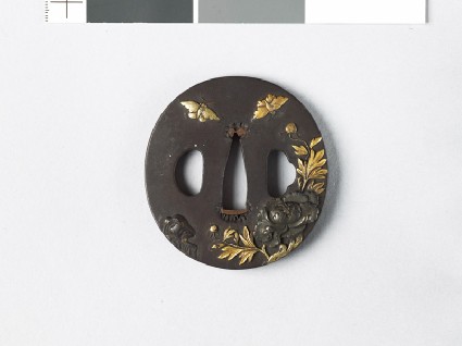 Tsuba with peony bushfront