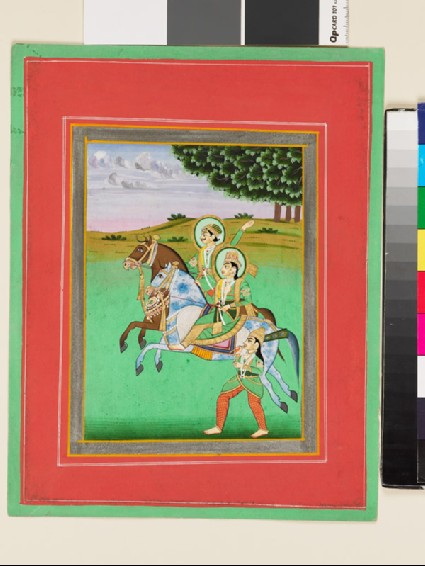 Man and woman riding, possibly Baz Bahadur and Rupmatifront