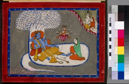 Vishnu reclining on the serpent Shesha in the primordial oceanfront