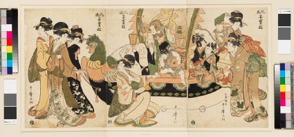 Children playing the seven gods of good fortune in a New Year's playfront
