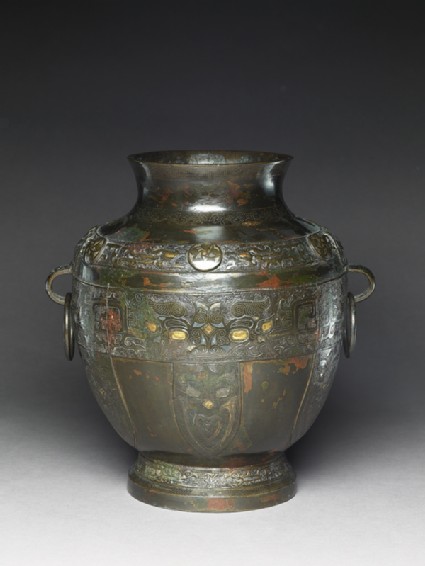 Bronze vase in the form of an ancient hu vesseloblique