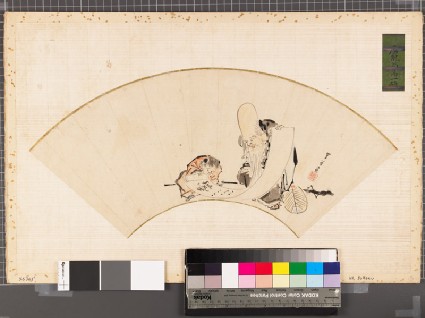 Fukurokuju, one of the Seven Lucky Gods, showing a scroll to a karako, or Chinese boyfront