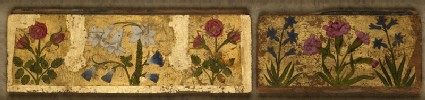 Two panels with flower designs, possibly from a boxfront