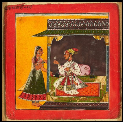 A prince and lady meeting, illustrating the musical mode Raga Madhavafront