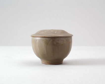 Greenware bowl and lid with lotus petalsfront