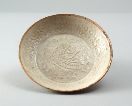 White ware dish with a goose and lotus flowersfront