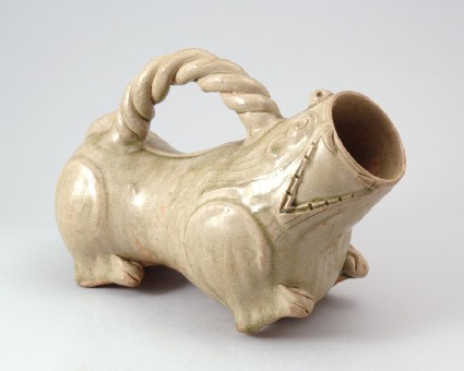 Greenware huzi, or male chamber pot, in the form of a tigerfront