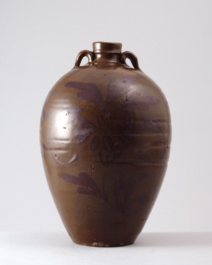 Black ware wine bottle with 'tea-dust' glazesfront