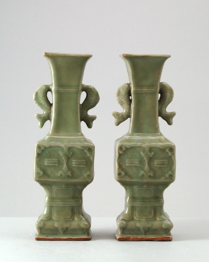 Greenware fang gu, or square vase, with carp and trigram decorationfront