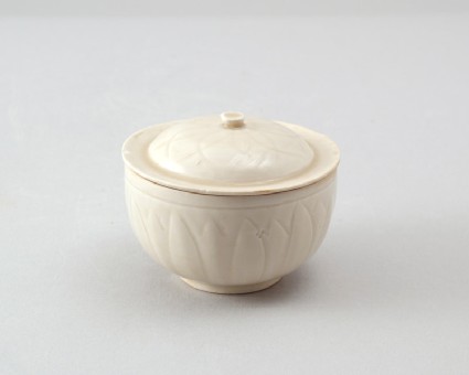 White ware bowl and lid with lotus petal decorationfront
