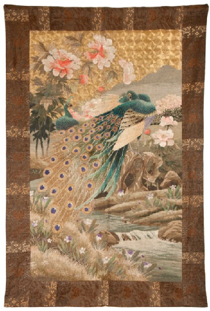 Pair of peacocks above a stream with peoniesfront, Cat. No. 22