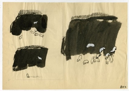 Three sketches of mountain sheepfront