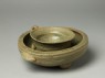 Greenware tripod vessel with inner bowl (oblique)