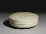 Greenware circular box and lid with flower decoration (oblique)