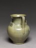 Greenware ewer with ornamental flanges (oblique)