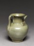 Greenware ewer with ornamental flanges (oblique)
