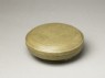 Greenware circular box and lid with floral decoration (oblique)