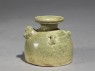 Greenware miniature ewer with chicken (oblique)