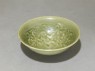 Greenware bowl with boys amid peony scrolls (oblique)