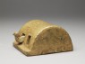 Greenware burial figure of chicken in a coop (oblique)