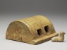 Greenware burial figure of chicken in a coop (oblique)