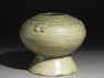 Greenware stem bowl with horses (oblique)