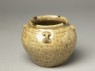 Greenware jar with chicken head and tail (oblique)