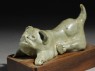 Greenware burial figure of a dog (oblique)