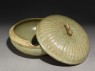 Greenware circular box and lid with lotus cover (oblique, open)