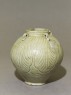 Greenware jar with lotus leaves (oblique)