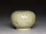 Greenware globular jar with lotus petal decoration (oblique)