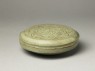 Greenware circular box and lid with peony decoration (oblique)