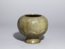 Greenware globular jar with lotus petals (oblique)