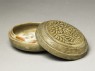 Greenware circular box and lid with floral stem decoration (oblique, open)