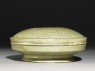 Greenware circular box and lid with peony sprays (side)