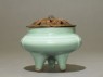 Greenware tripod incense burner with modern lid (side)