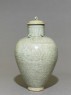 Greenware vase with lotus leaves (side)