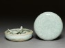 White ware box with peony decoration, and modelled lotus plants inside (oblique, open)