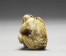 Netsuke in the form of a man making a mat (side)