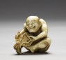 Netsuke in the form of a man making a mat (side)