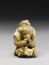 Netsuke in the form of a monkey holding a crab (side)