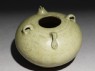 Greenware jar with chicken head and tail (oblique)