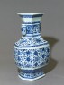 Blue-and-white hexagonal vase with floral decoration (oblique)