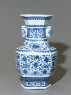 Blue-and-white hexagonal vase with floral decoration (oblique)