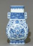 Blue-and-white vase with fruit and leaves (side)