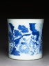 Blue-and-white brush pot with demons in a river (side)